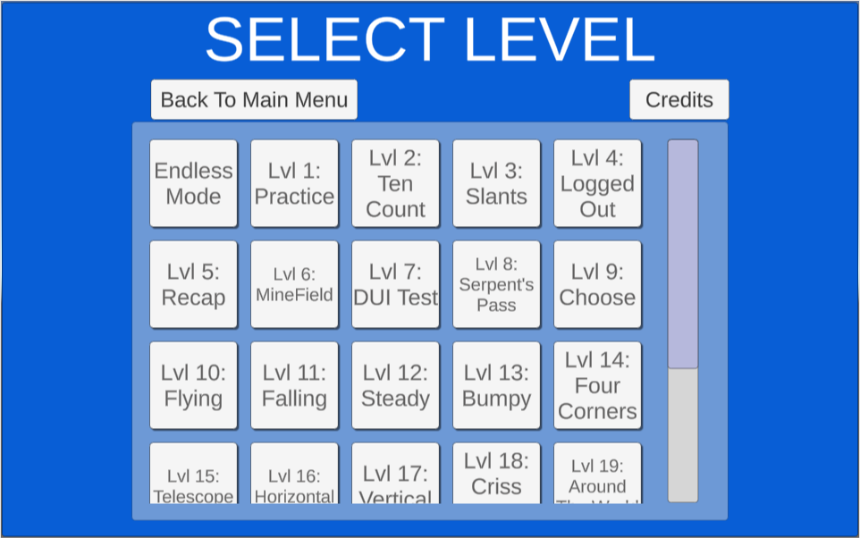 grid of level selection menu 1-14